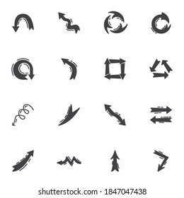 Curve arrows vector icons set, modern solid symbol collection, filled style pictogram pack. Signs logo illustration. Set includes icons as direction arrow point up, down, left, right, transfer, update