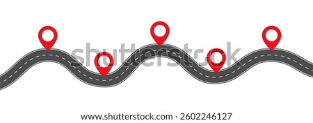 Curve asphalt road with pointers infographic isolated, timeline, location