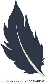 Curve Bird Feather Silhouette. Isolated on White Background. Vector Illustration