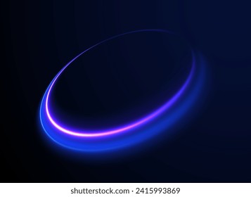 Curve blue line light effect. Luminous spiral cover. Wake wave, fire path trail line. Spiral png circular swoosh blur element vector. Blue light speed motion magic circle. Neon flare swirl. 