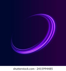 Curve blue line light effect. Luminous spiral cover. Wake wave, fire path trail line. Spiral png circular swoosh blur element vector. Blue light speed motion magic circle. Neon flare swirl. 