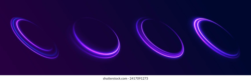 Kurve blauer Lichteffekt der Linie. Leuchtende Spiraldecke. Weckwelle, Feuerpfad. Spiral png kreisrunder Swoosh unscharfer Element Vektorgrafik. Blauer Lichtgeschwindigkeit magischer Kreis. Neonflare wirbeln. 