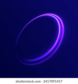 Curve blue line light effect. Luminous spiral cover. Wake wave, fire path trail line. Spiral png circular swoosh blur element vector. Blue light speed motion magic circle. Neon flare swirl. 