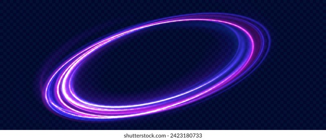 Efecto de luz de la línea azul de curva en neón giratorio. Fondo del anillo abstracto con fondo giratorio brillante. Túnel de flujo de energía. Portal azul, plataforma. Vector de círculo mágico.