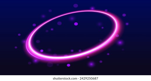 Curve blue line light effect neon swirl. Abstract ring background with glowing swirling background. Energy flow tunnel. Blue portal, platform. Magic circle vector.