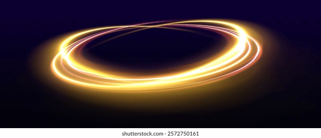 Curve blue line light effect neon swirl. Abstract ring background with glowing swirling background. Energy flow tunnel. Blue portal, platform. Magic circle vector.	