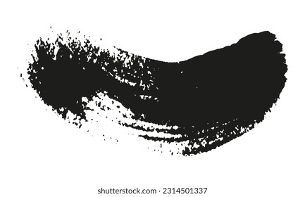 Curve Brush Stroke. Abstract Grunge, Brushstroke Ink. Curve Paintbrush, Mascara, Black Stain Texture, Smudge. Abstract Graphic Element, Distress Concept. Isolated Vector Illustration.