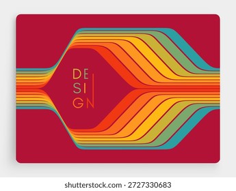 The curve of the colored lines creates a frame in the center. Space for text. Retro 1970s or 1980s style. Dynamic ribbons. Vector for brochure, poster, cover, card, presentation, flyer or banner.