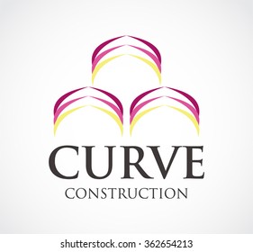 Curve construction ribbon abstract vector and logo design or template build business icon of company identity symbol concept