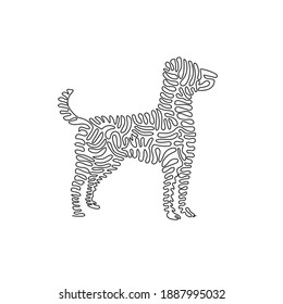 Curva un dibujo continuo de una línea de arte abstracto lindo perro en círculo. Ilustración del vector de trazo editable de una sola línea para el logotipo doméstico amigable, decoración de pared, decoración de impresión de afiches