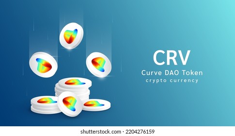 Curve DAO Token Coin falling or flying with pile of coins. Cryptocurrency banner. Crypto currency on blue background. Vector 3d illustration. 