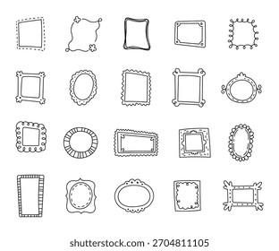 Conjunto de contorno de marco de doodle curva para elemento de diseño decorativo que muestra diferentes bordes hechos a mano Formas contornos bocetos y objetos de arte para sus proyectos creativos
