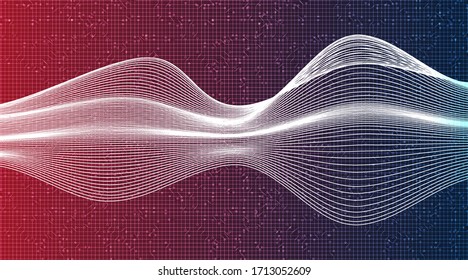 Curva onda de sonido digital dinámico sobre fondo tecnológico, concepto de radio y digital,vector