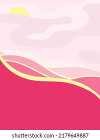 Curve dynamic pink theme vector wallpaper illustration hills and the sun 