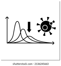 Curve flattering glyph icon. Shows virus spread. Peak number of people sick with COVID19. Variation. Pandemic concept. Filled flat sign. Isolated silhouette vector illustration