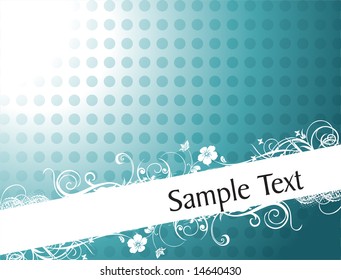 curve and floral elements for sample text in sea green, wallpaper