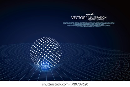 The curve forms a three-dimensional swirl shape, gravitational wave concept, technology background design.