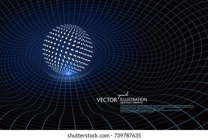 The curve forms a three-dimensional swirl shape, gravitational wave concept, technology background design.