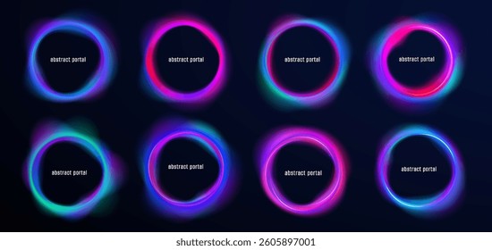 Curve frame wave neon gradient abstract background light colours graphic shape round design icon vector circular energy glow ring black blue effect texture space flow science spiral swirl fluid png