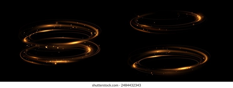 Curve golden line light effect. Smooth holiday light line with lighting effects. Light cool whirlwind. curve light effect