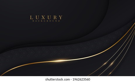 Curve golden line on black shade background. Luxury realistic concept. 3d paper cut style. Vector illustration for design.