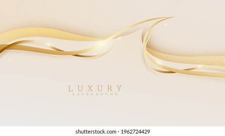 Curve golden line on cream shade background. Luxury realistic concept. 3d paper cut style. Vector illustration for design.
