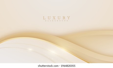 Curve golden line on cream shade background. Luxury realistic concept. 3d paper cut style. Vector illustration for design.