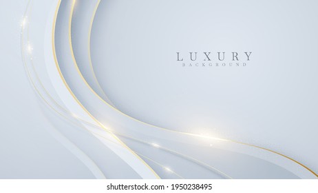 Curve golden line on white background. Luxury realistic concept. 3d paper cut style. Vector illustration for design.