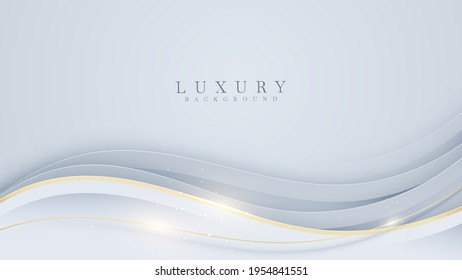 Curve golden line on white background. Luxury realistic concept. 3d paper cut style. Vector illustration for design.