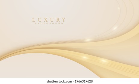 Curve golden lines luxury on cream color background. elegant realistic paper cut style 3d. Vector illustration about soft and beautiful feeling.