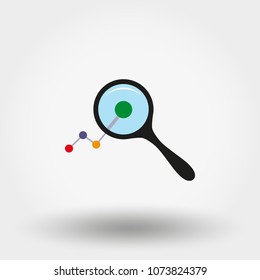 Curve of the graph under the magnifying glass. Icon for web and mobile application. Vector illustration on a white background. Flat design style.