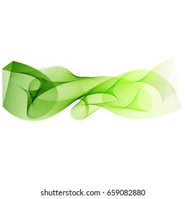 Curve green lines, abstract background with motion waves, vector