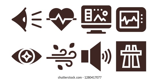  curve icon set. 8 filled curve icons. Simple modern icons about  - Eye, Wind, Cardiogram, Volume, Design, Motorway, Electrocardiogram