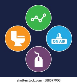 curve icons set. Set of 4 curve filled icons such as mouse, toilet, open air