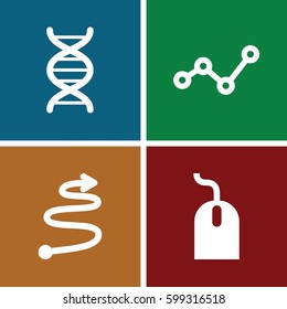 curve icons set. Set of 4 curve filled icons such as mouse, dna, curved arrow