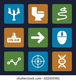 Curve icons set. set of 9 curve filled icons such as toilet, open air, dna, candlestick, curved arrow, graph, forward