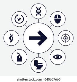 Curve icons set. set of 9 curve filled icons such as mouse, toilet, eye, dna, smoke, heartbeat