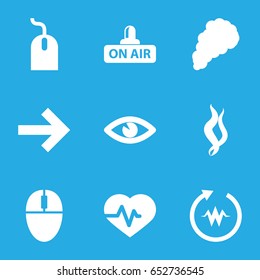 Curve icons set. set of 9 curve filled icons such as mouse, heartbeat, eye, open air, smoke