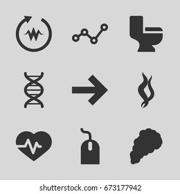 Curve icons set. set of 9 curve filled icons such as mouse, toilet, heartbeat, dna, smoke, graph