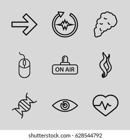Curve icons set. set of 9 curve outline icons such as mouse, heartbeat, eye, open air, dna, smoke