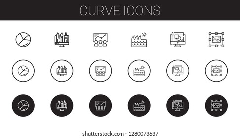 curve icons set. Collection of curve with chart, graphic, wave, graphic design. Editable and scalable curve icons.