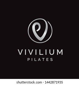 Curve initial letter V with circle frames pilates logo design