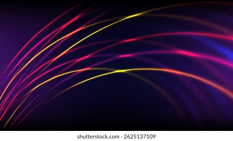 Curve internet signal background. Light beam communication technology. Abstract laser network glow neon style