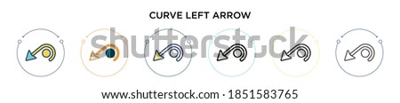 Curve left arrow icon in filled, thin line, outline and stroke style. Vector illustration of two colored and black curve left arrow vector icons designs can be used for mobile, ui, web
