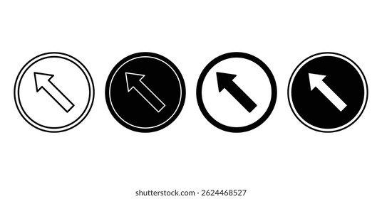 Curve Left Icon Set Black and White Arrow Directions in Circular Signs Vector Design
