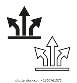 Curve to left sign, go straight signal. Curve to right symbol, traffic sign. Vector illustration. EPS 10.