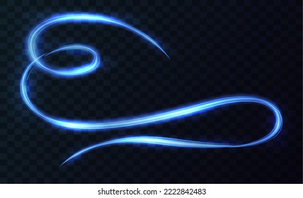 Curve light effect of blue line. twirl blue light. Neon glowing curves in dark space. Vector illustration