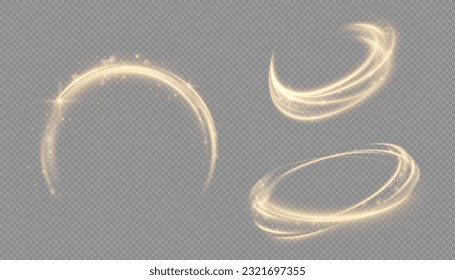 Curve light effect of golden line. Luminous golden circle. Element for your design, advertising, postcards, invitations, screensavers, websites, games.