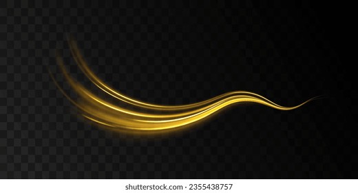 Krümmt den Lichteffekt der goldenen Linie. Abstrakte Neonenbewegung, leuchtende Linien. Hellgoldwirl. glänzender Weg. hellorangefarbener gelber Kreis.	Abstrakte Neonenbewegung, die schroffe Vektorlinien leuchtete. 