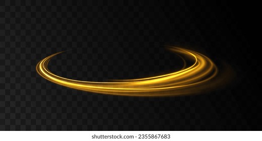 Curve light effect of golden line. Abstract neon motion glowing wavy lines. Light gold Twirl. Shiny wavy trail. Luminous orange, yellow circle.	Abstract neon motion glowing wavy vector lines. 